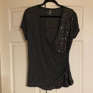 2/$20 New York & Company Sequin Faux Wrap Top